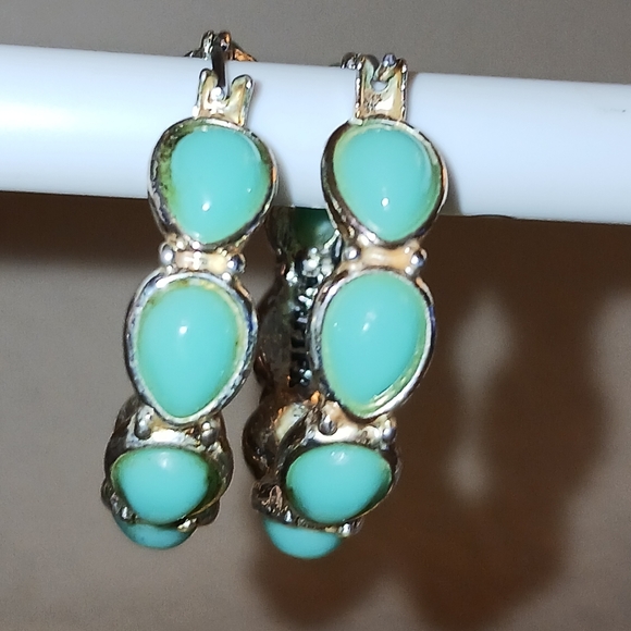 Vintage Napier Earrings Silvertone with Blue Green Stones - Picture 14 of 16